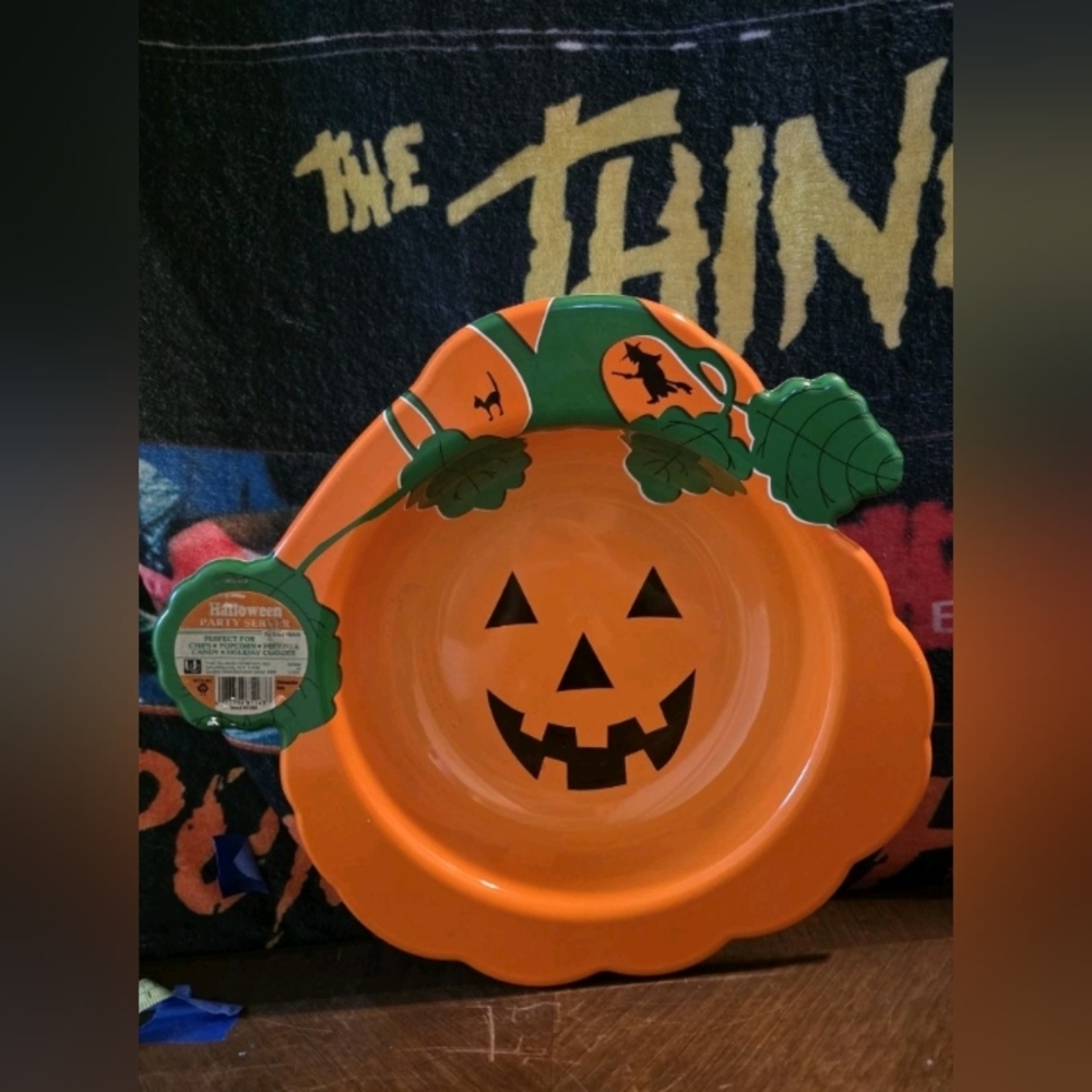 Vintage Halloween 80's 90's Ullman Large Orange Pumpkin Candy Bowl